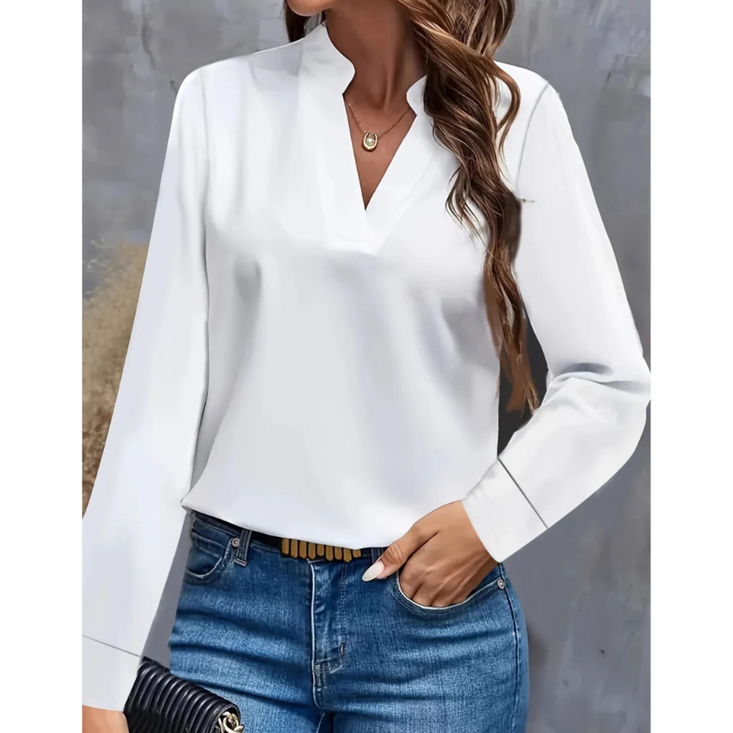 Blouse Féminine Col V Manches Longues Chic