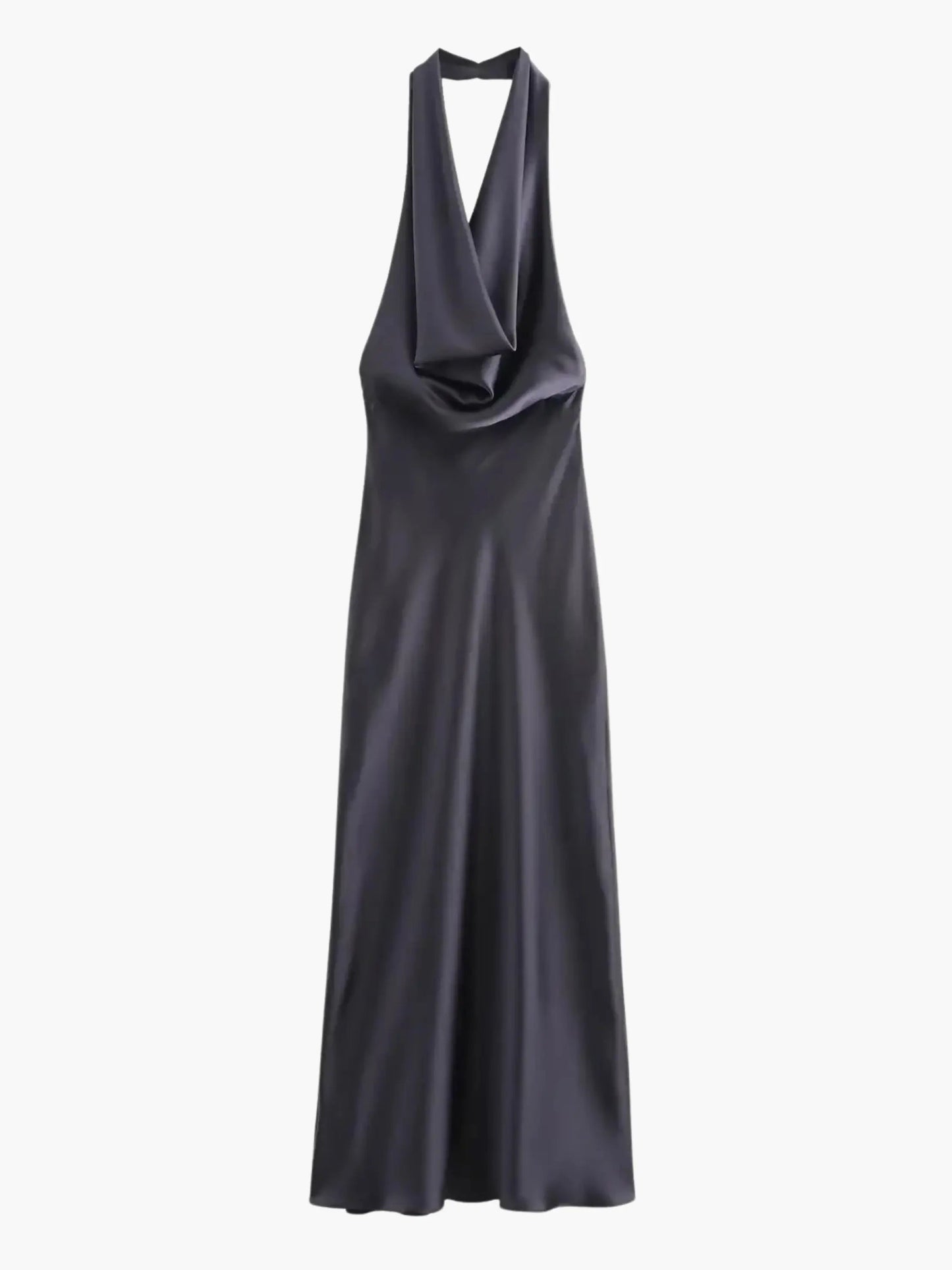 Robe Soirée Satin avec Col en Cascade