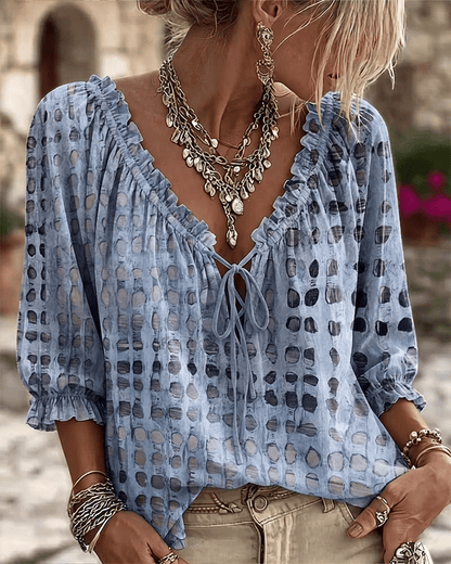 Blouse Femme Coton Col V Noué Style Bohème