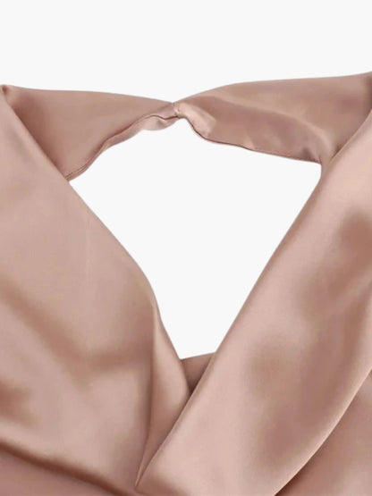 Robe Soirée Satin avec Col en Cascade