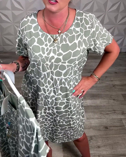 Robe Droite Femme Coton Col Rond Manches Courtes