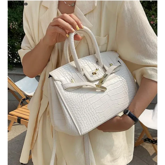 Sac à main en cuir blanc femme élégant avec sangles réglables - PanierRoyale