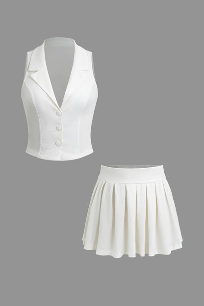 Robe Deux Pièces Élégante avec Gilet et Jupe Plissée