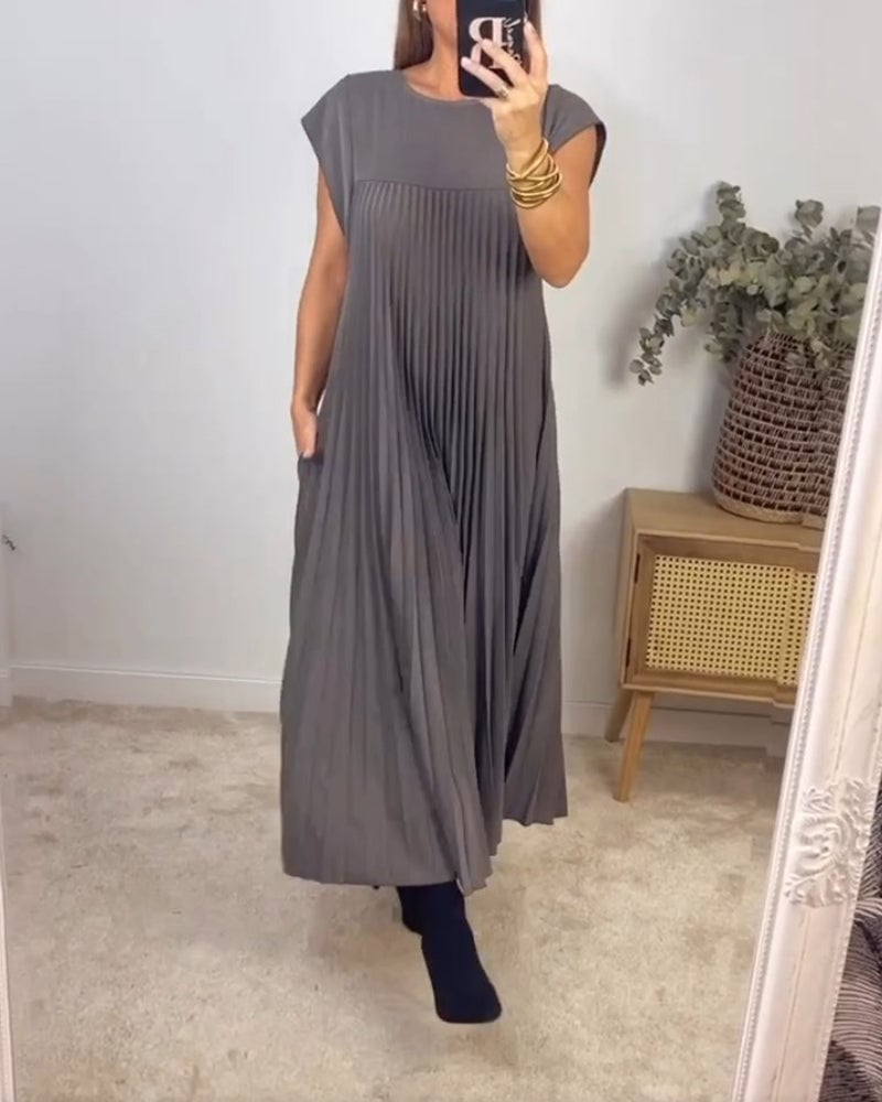 Robe longue Femme Fluide Sans Manches Col Rond Poches Décontractée