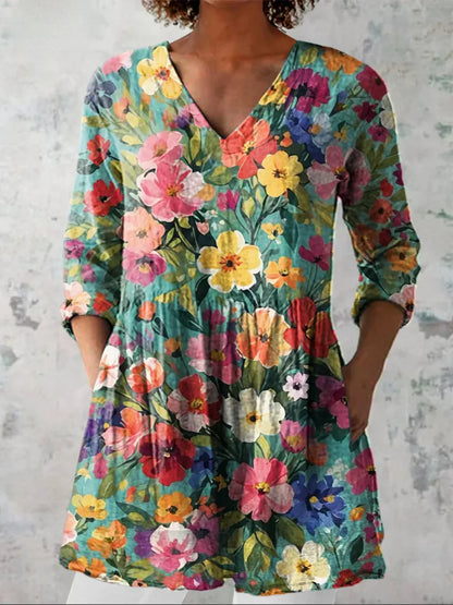 Tunique Longue Femme Coton Décolleté en V Coupe Ample