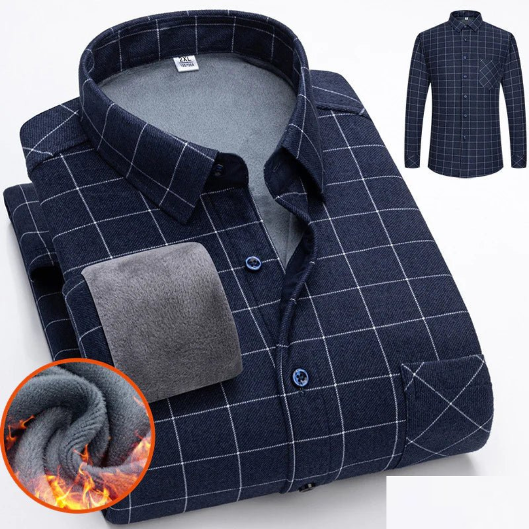 Chemise Flanelle Homme Hiver Chaud et Doux Bleu Foncé - PanierRoyale