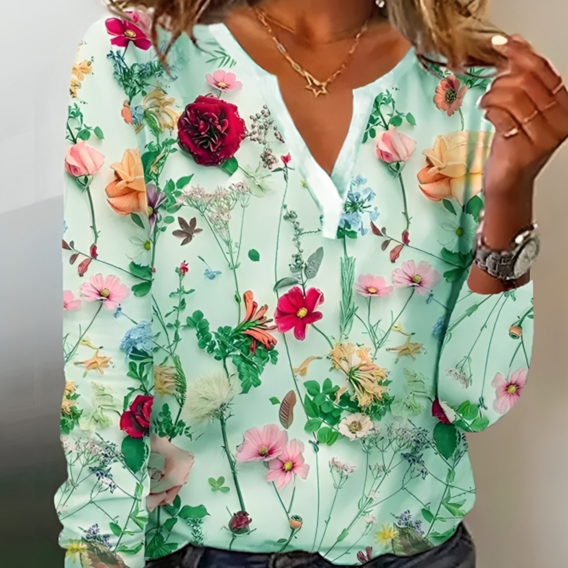 Blouse Femme Décontractée Imprimé Fleuri Col Rond - PanierRoyale