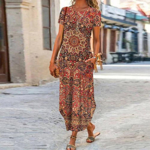 Robe Longue en Coton Élégante avec Imprimé Floral