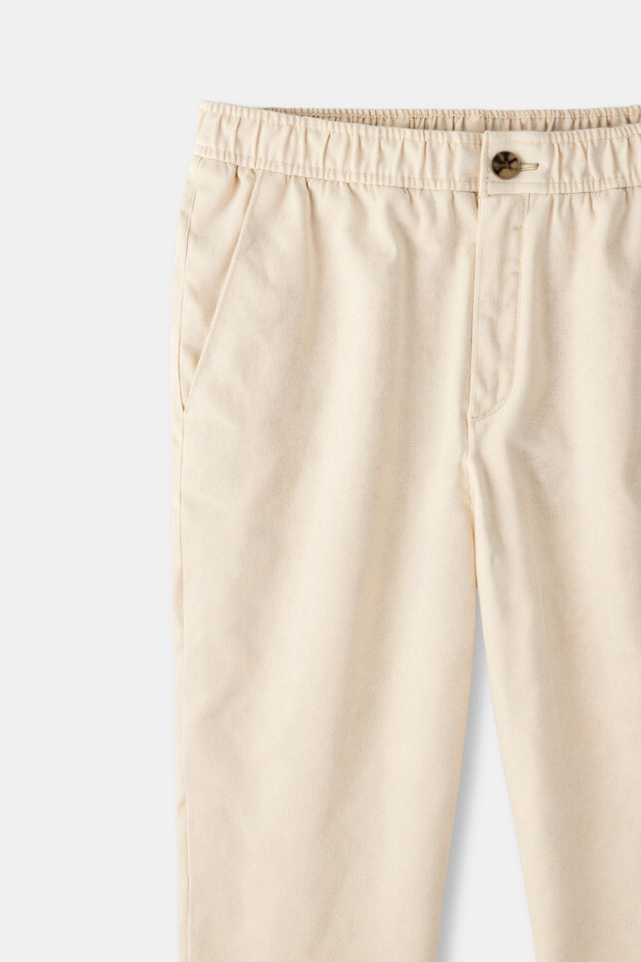 Pantalon Homme Beige Élastique avec Boutons de Ceinture