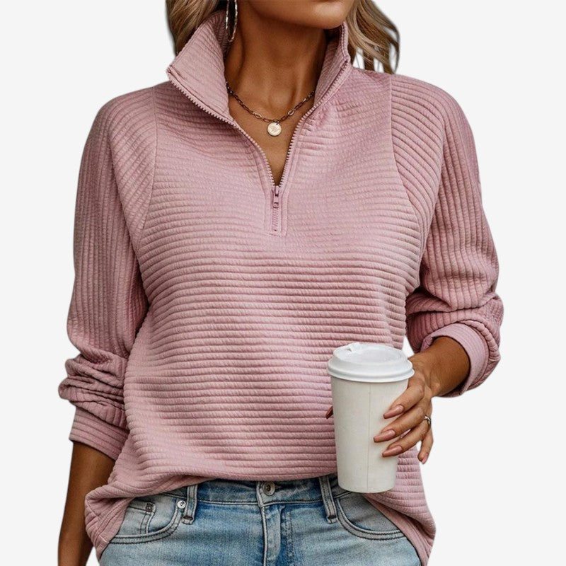 Pull Femme Col V Noir Élégant Fermeture Éclair - PanierRoyale