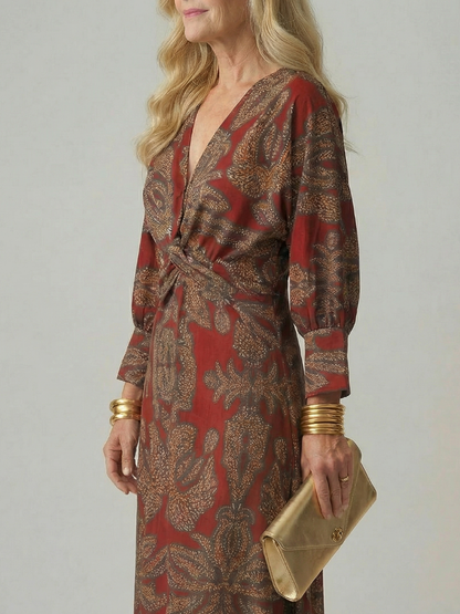 Robe Midi Femme Coupe Croisée Taille Cintrée