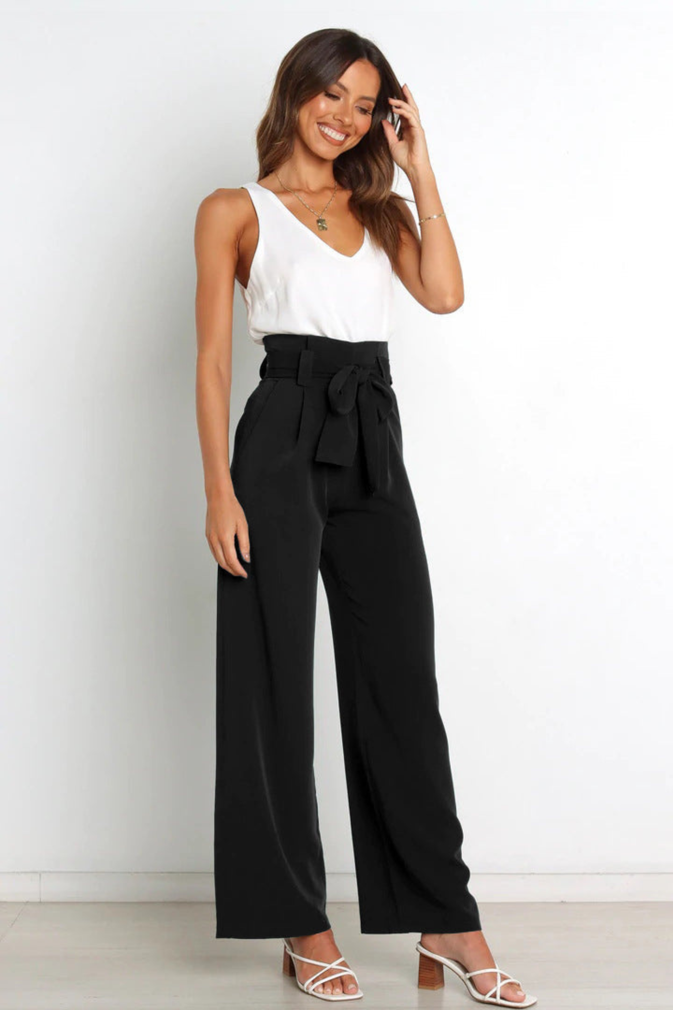 Pantalon Femme Élégant Taille Longue en Lin