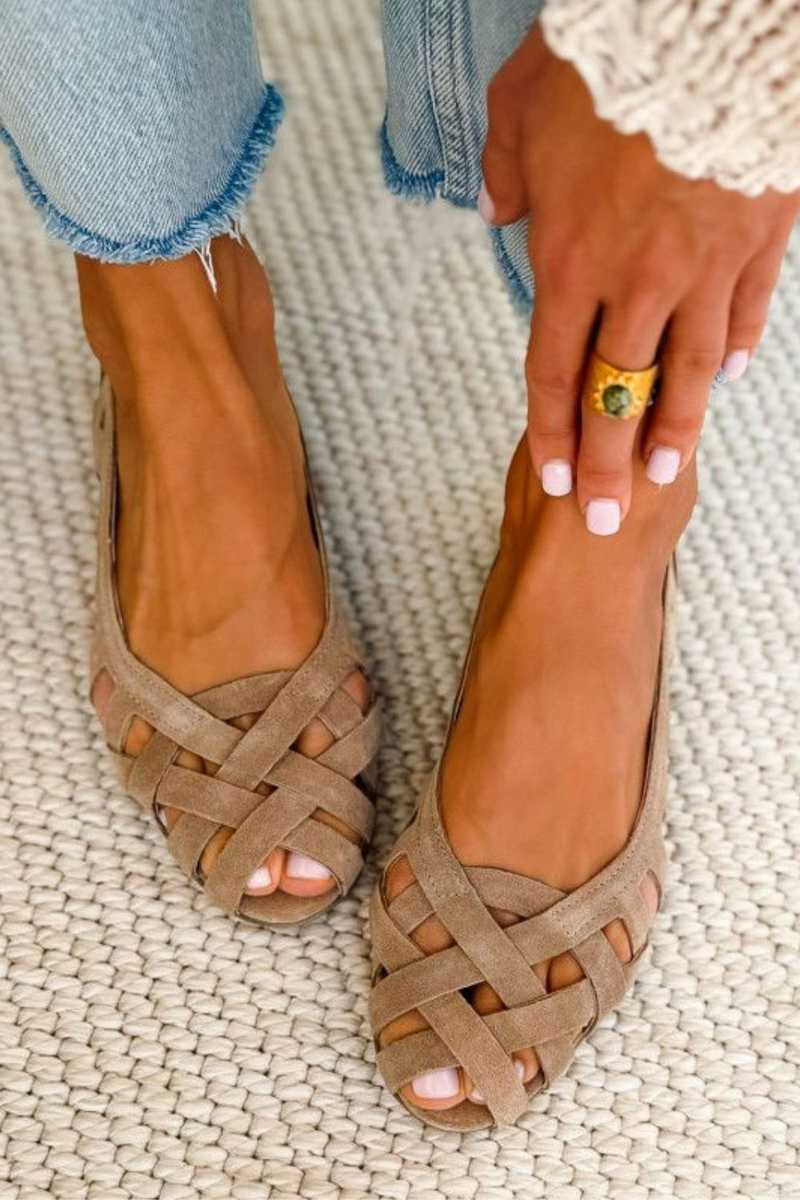 Sandales plates Femme Tressées Bout Ouvert