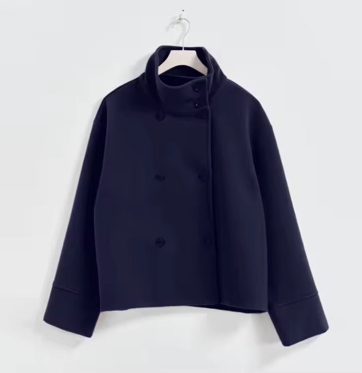 Manteau Femme Court Élégant à Fermeture Éclair Double