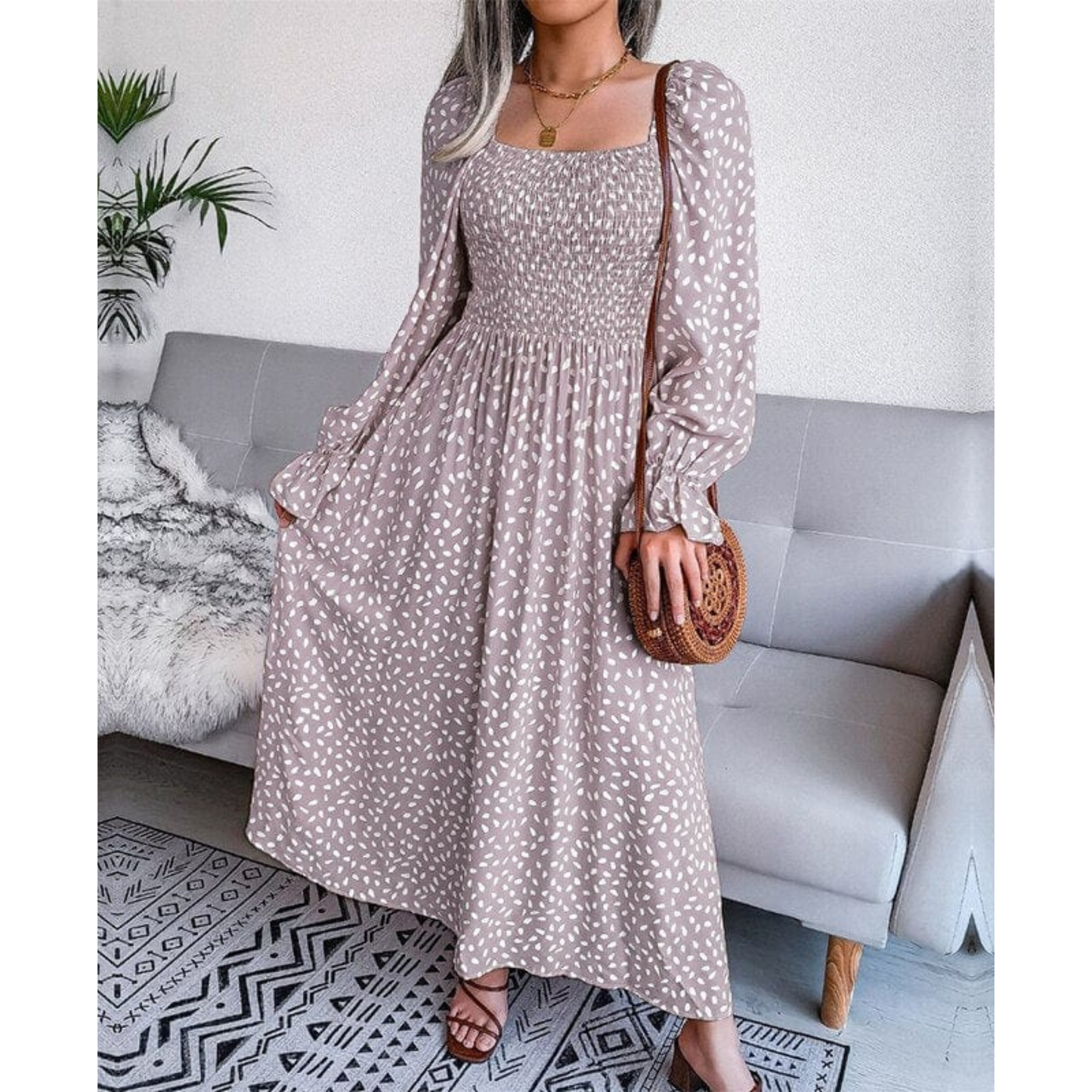 Robe Longue Élégante à Manches Courtes pour Femme