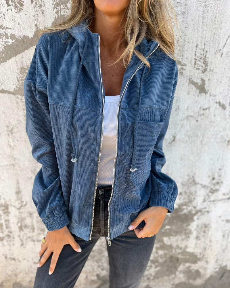 Veste Femme Velours Côtelé Zippée à Capuche Confortable