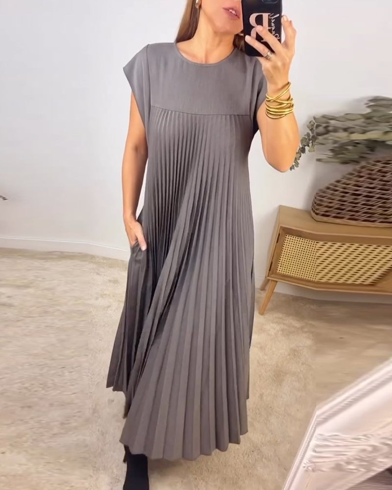 Robe longue Femme Fluide Sans Manches Col Rond Poches Décontractée