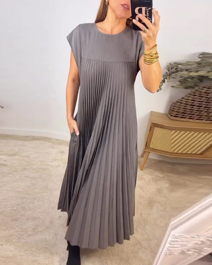 Robe longue Femme Fluide Sans Manches Col Rond Poches Décontractée