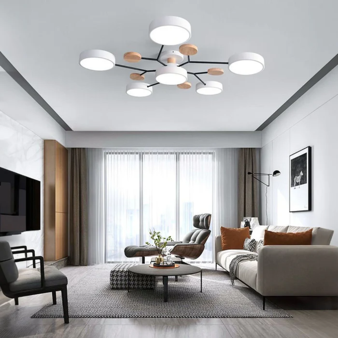 Lustre Métal et Bois Moderne 5 Lumières
