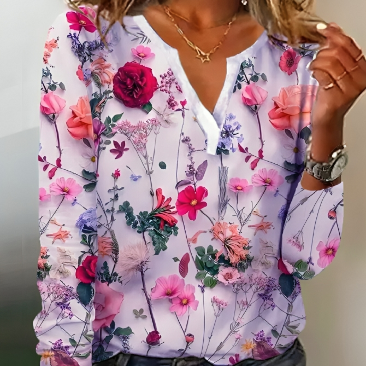 Blouse Femme Décontractée Imprimé Fleuri Col Rond