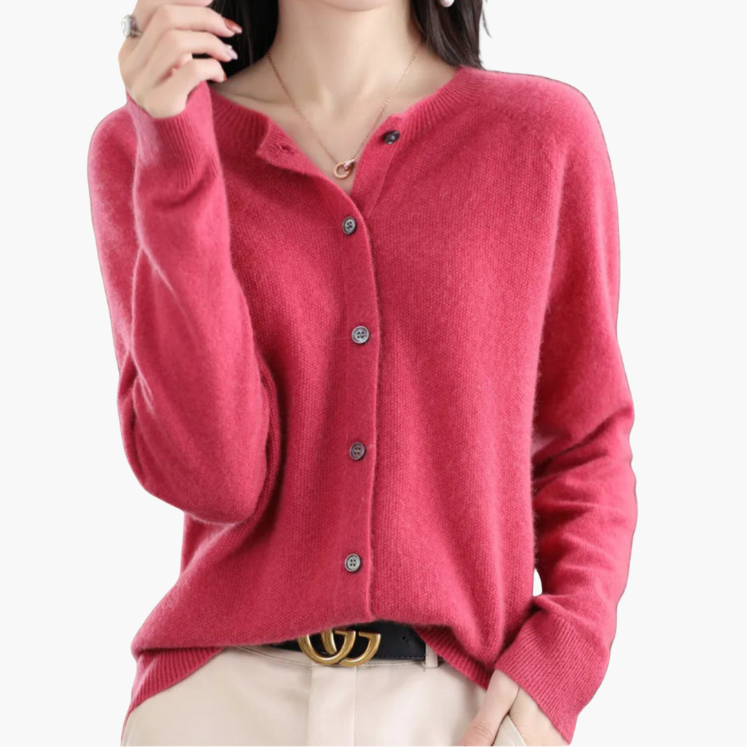 Gilet Féminin Rose Pastel Boutons Décoratifs - PanierRoyale