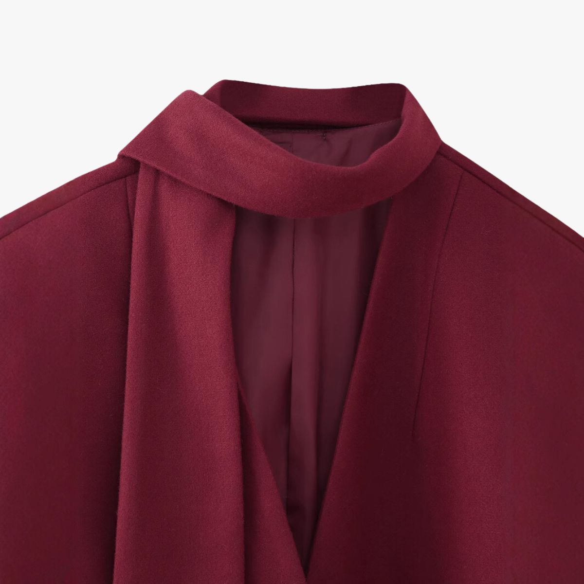 Manteau Court Bordeaux Élégant avec Détail Écharpe