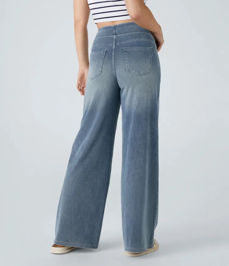 Jean Femme Denim Extensible Taille Haute Coupe Large