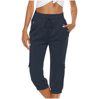 Pantalon court femme décontracté avec poches élastiques