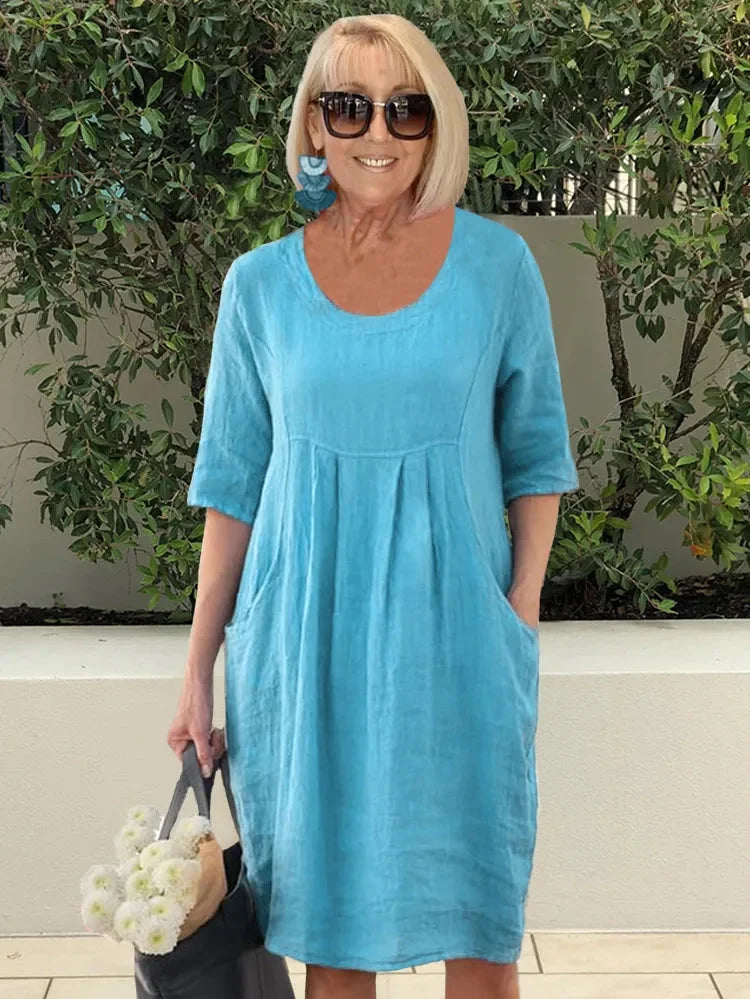 Robe Femme Coton Doux - Tunique Midi Confort avec Poches