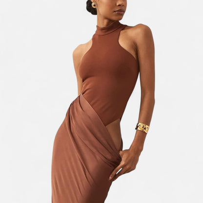 Robe Femme Longue Été avec Décolleté et Col Haut