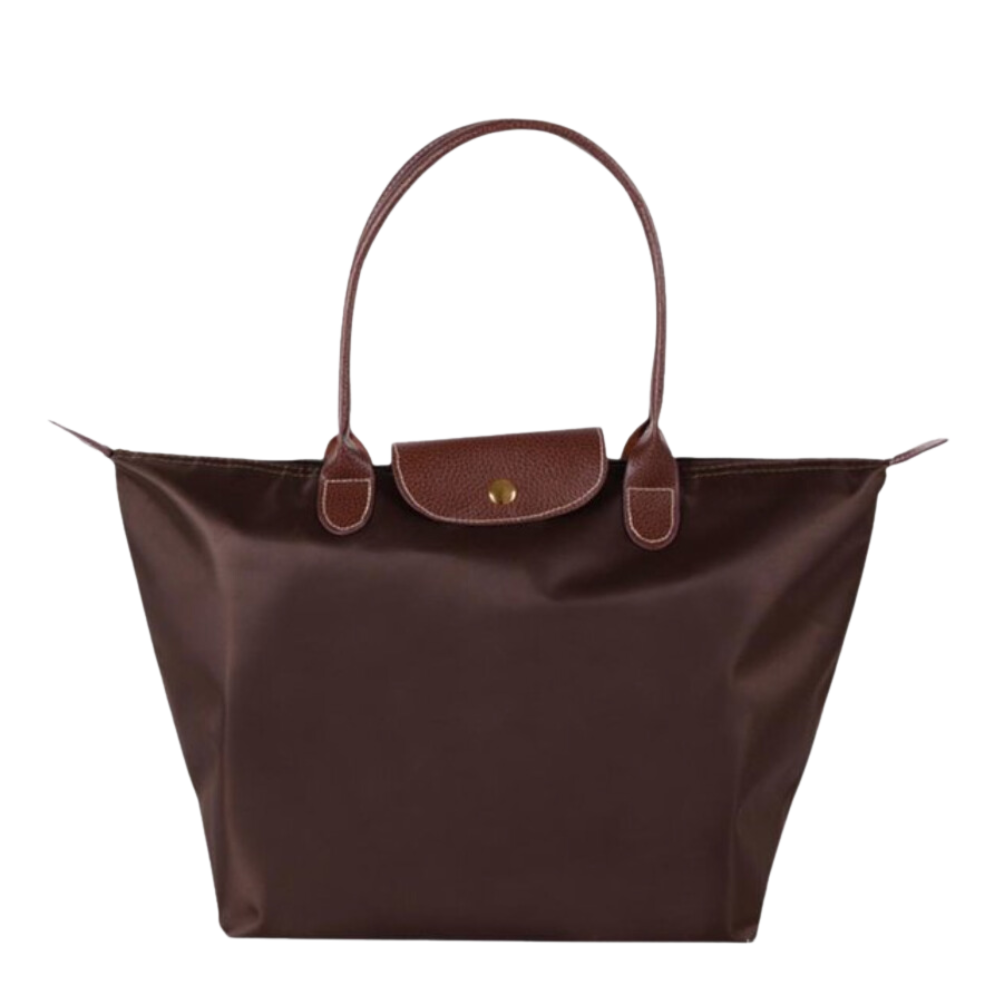 Sac à main femme en nylon robuste avec poignées cuir marron