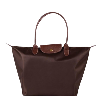 Sac à main femme en nylon robuste avec poignées cuir marron