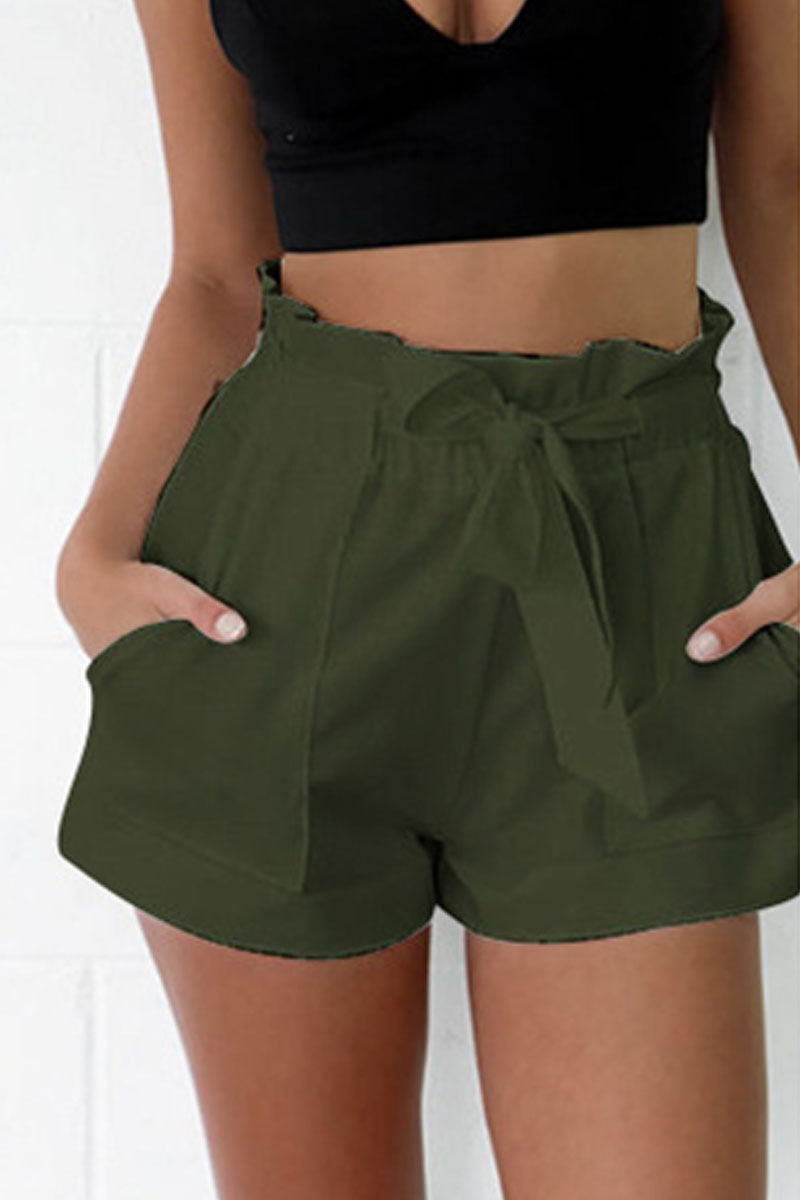 Short décontracté femme en lin léger avec ceinture élastique