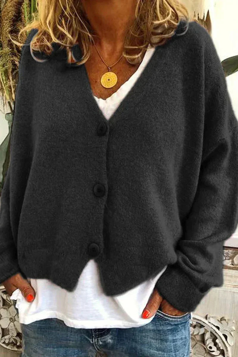 Gilet Femme Laine Brun Élégant avec Boutons Décoratifs
