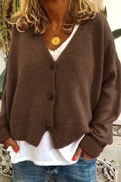Gilet Femme Laine Brun Élégant avec Boutons Décoratifs
