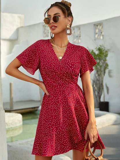 Robe Courte Été à Fleurs avec Volants