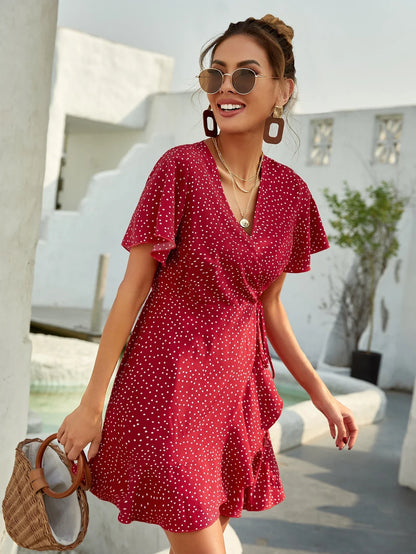 Robe Courte Été à Fleurs avec Volants