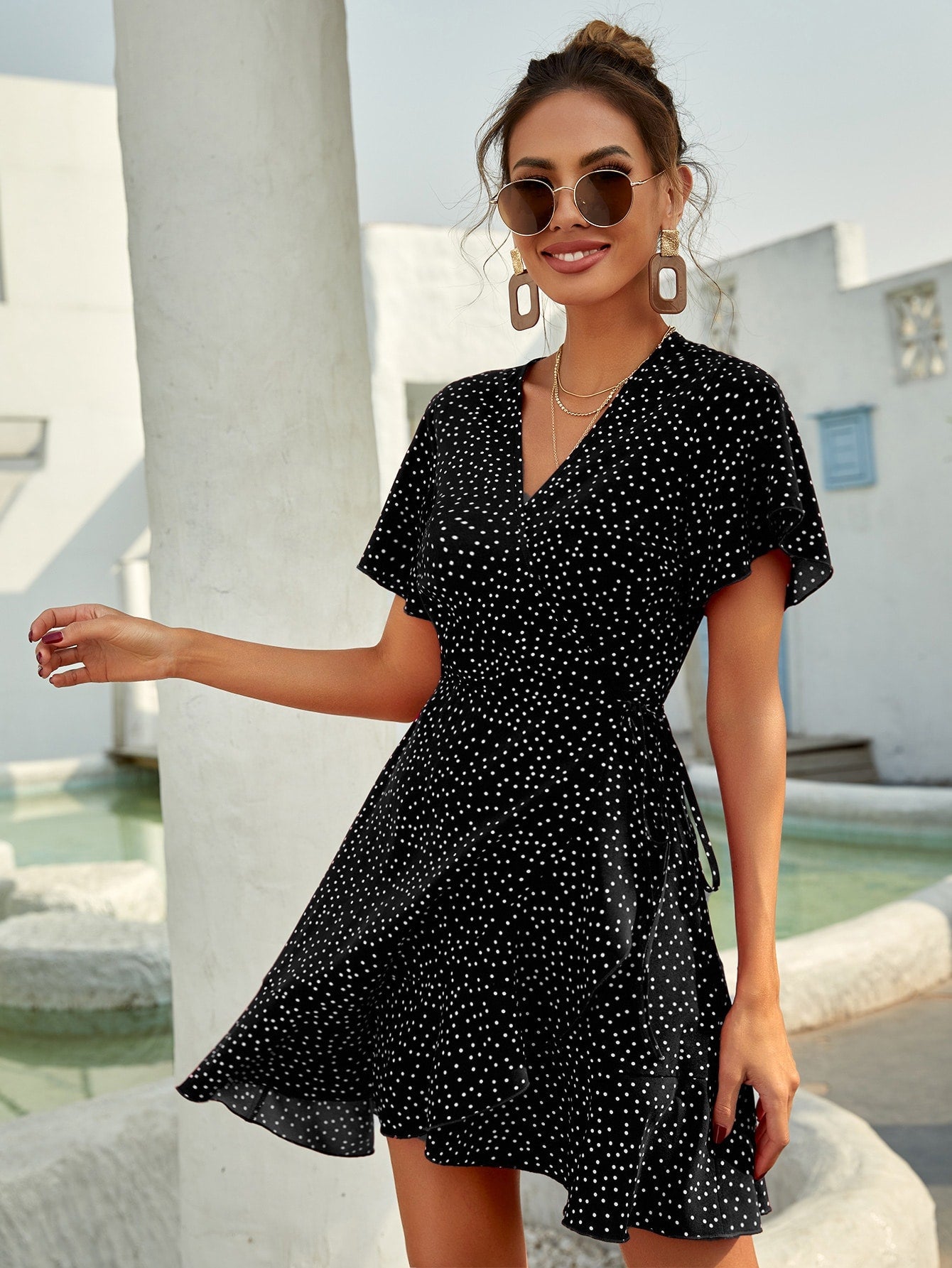 Robe Courte Été à Fleurs avec Volants