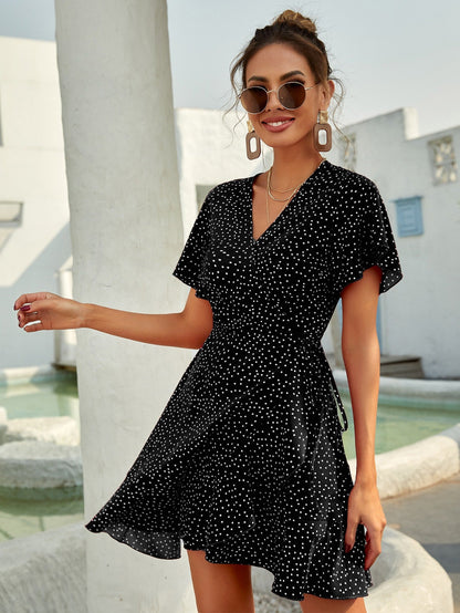Robe Courte Été à Fleurs avec Volants