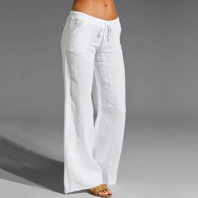 Pantalon Blanc Élastiqué Femme Taille Élégante - PanierRoyale