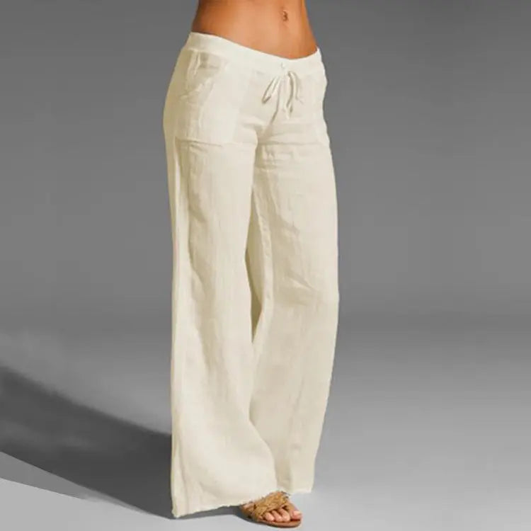 Pantalon Blanc Élastiqué Femme Taille Élégante