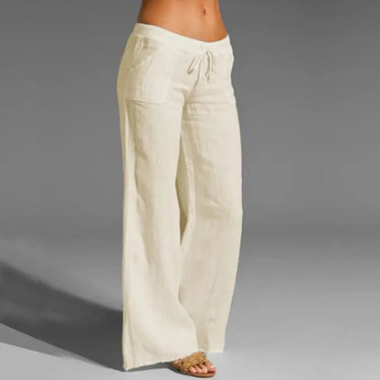 Pantalon Blanc Élastiqué Femme Taille Élégante