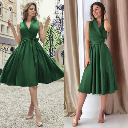 Robe Été Courte sans Manches avec Ceinture Réglable