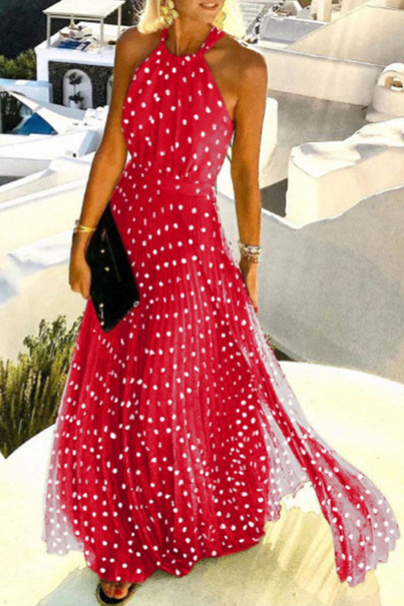Robe Longue Décontractée à Jupe Plissée Élégante