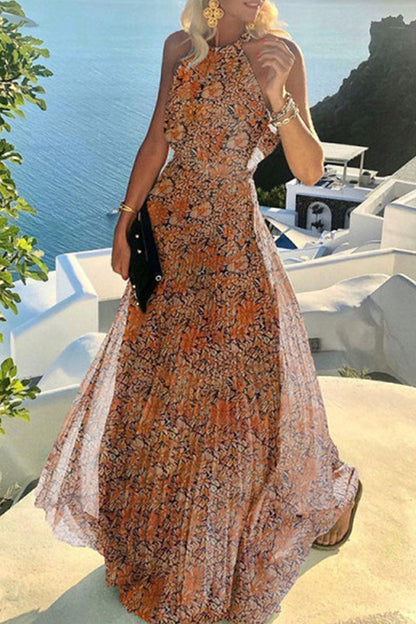Robe Longue Décontractée à Jupe Plissée Élégante