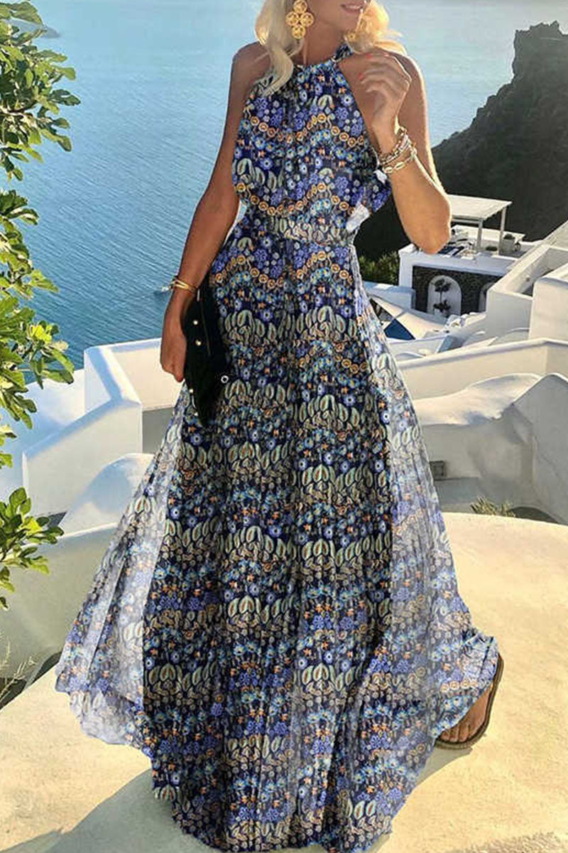 Robe Longue Décontractée à Jupe Plissée Élégante
