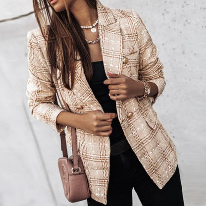 Blazer Féminin Élégant à Carreaux Doux
