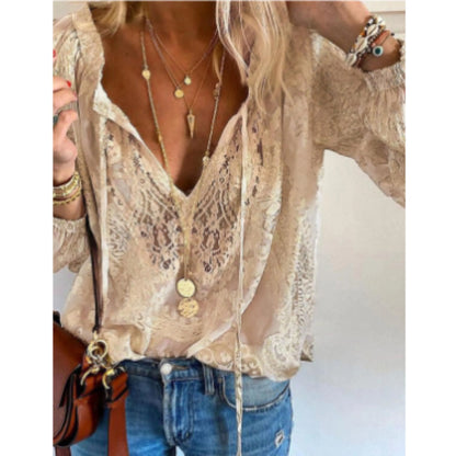 Blouse Féminine Rétro Manches Courtes ❌ non, 
Blouse Élégante Manches Longues pour Femmes