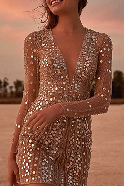 Robe Femme Pailletée Coupe Ajustée Style Soirée - PanierRoyale