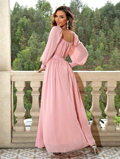 Robe de Soirée Longue Manches Blanc Féminine Élégante
